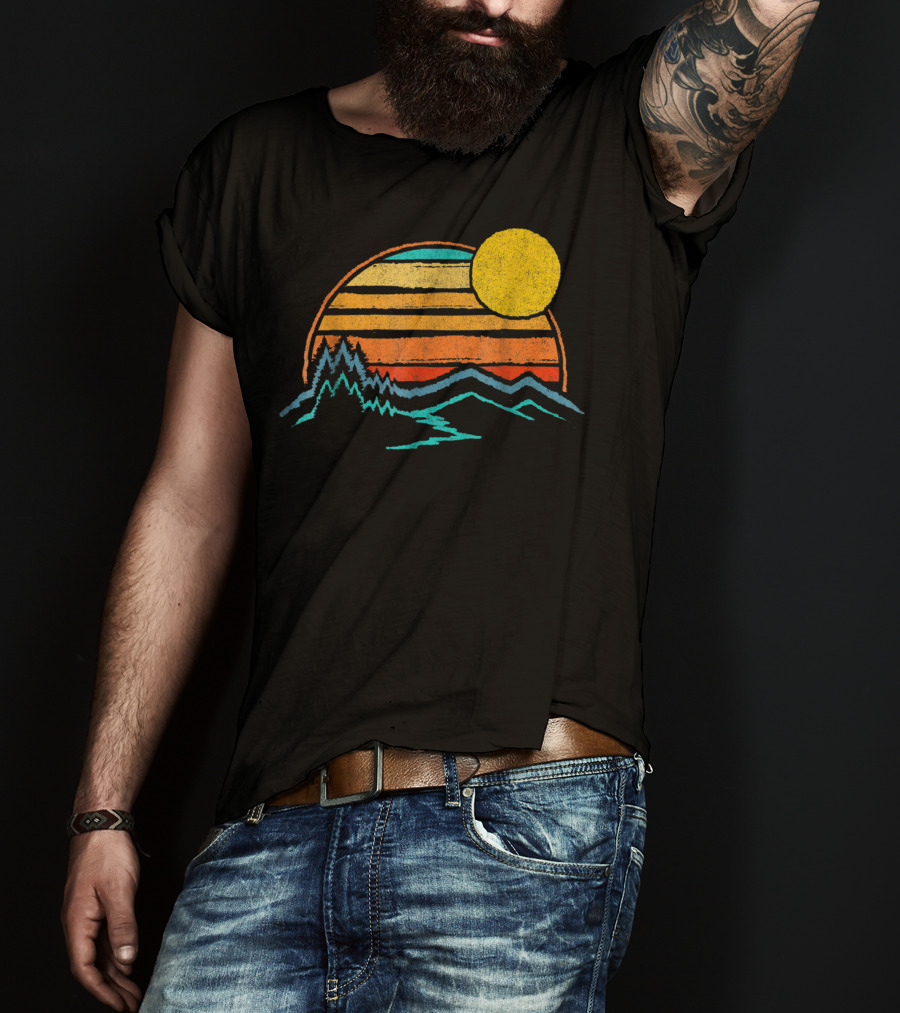 Sunset Mountains Color Fade With Trees And Sun T-Shirt