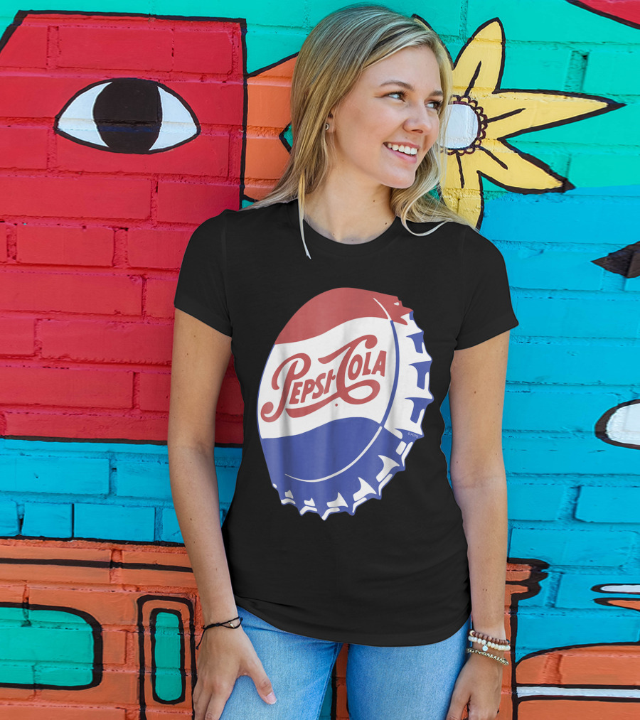 Pepsi Cola Vintage Bottle Cap Logo Soft Drinks Retro Branding T-Shirt