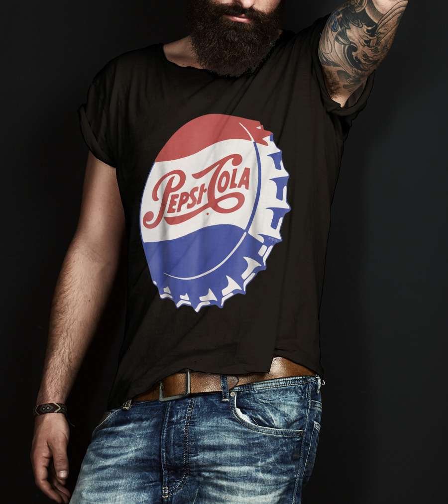 Pepsi Cola Vintage Bottle Cap Logo Soft Drinks Retro Branding T-Shirt