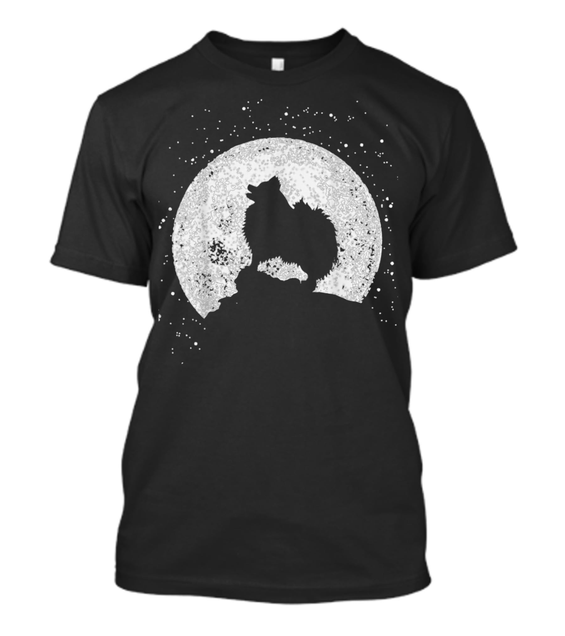 Pomeranian Howling Silhouette Against Full Moon Night Scene T-Shirt