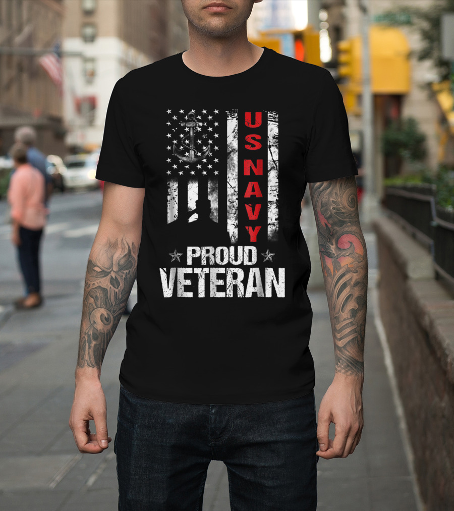US Navy Anchor Patriotic Proud Veteran Flag T-Shirt