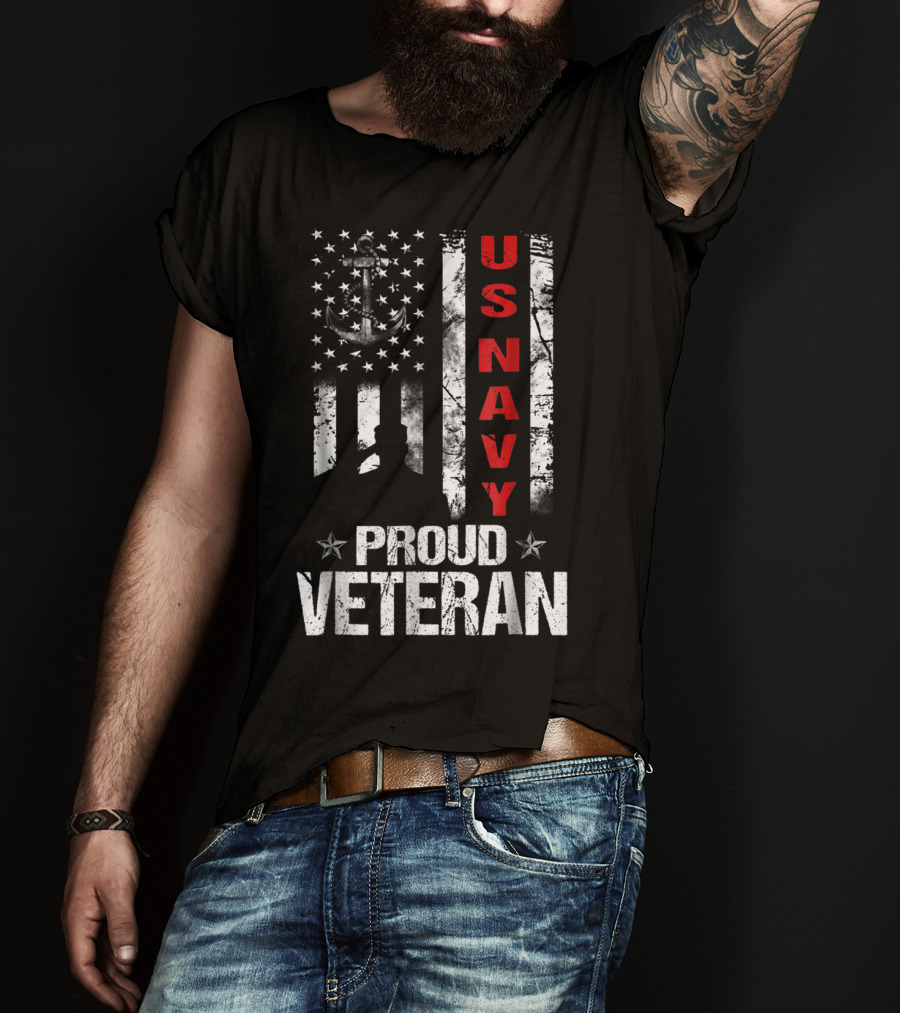 US Navy Anchor Patriotic Proud Veteran Flag T-Shirt