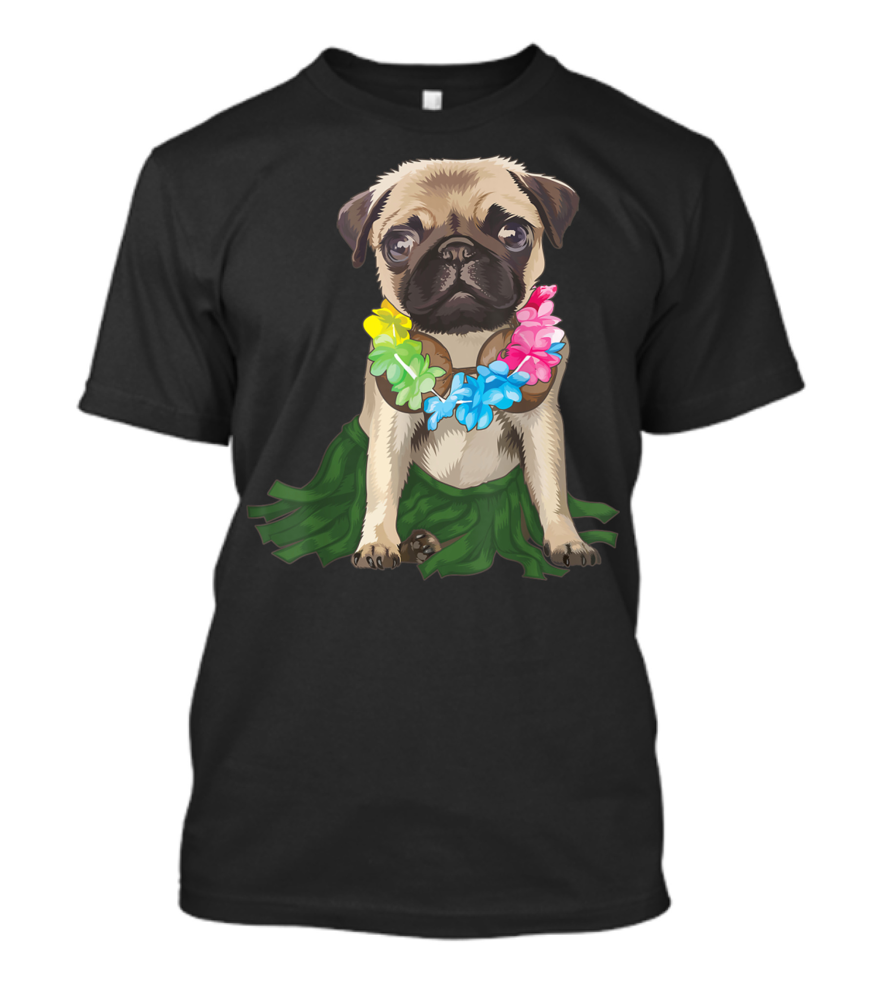 Pug Wearing Hawaiian Hula Skirt And Flower Lei Aloha Dance Animal T-Shirt