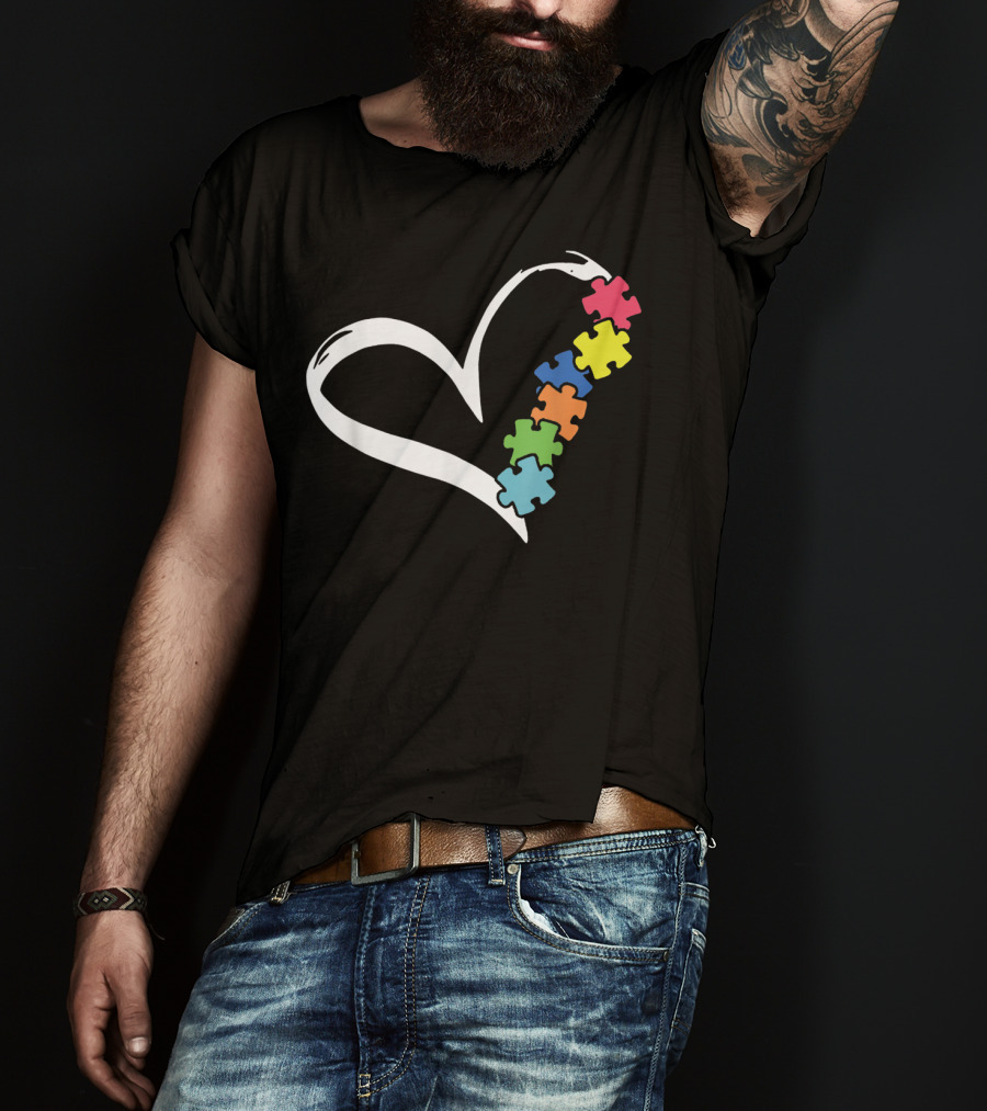 Puzzles Piece Heart Autism Awareness Love T-Shirt