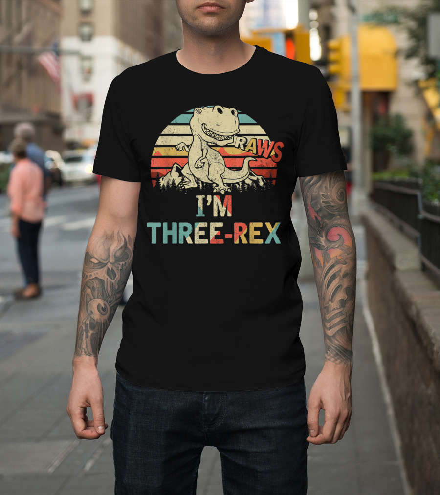 Raws I'm Three-Rex 3rd Birthday Boy Dinosaur Kid T-Shirt