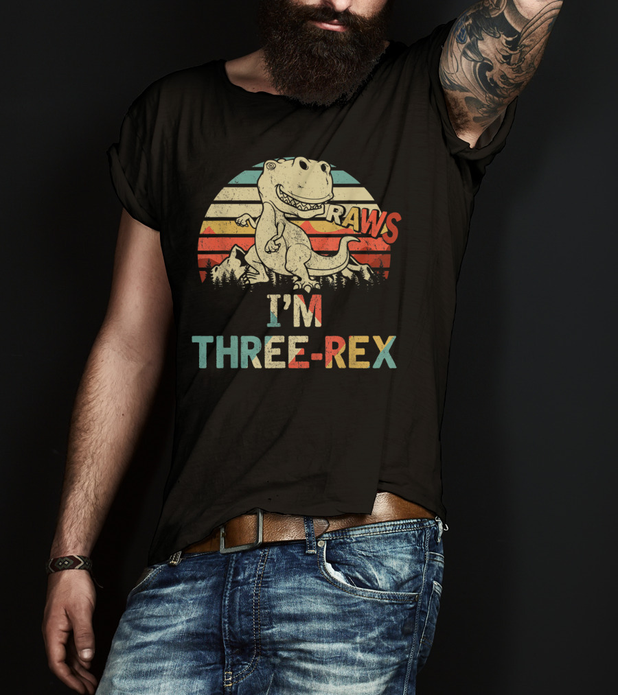 Raws I'm Three-Rex 3rd Birthday Boy Dinosaur Kid T-Shirt