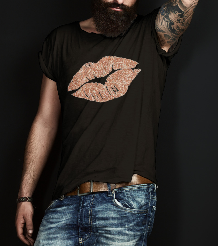 Rose Gold Glitter Lipstick Kiss T-Shirt