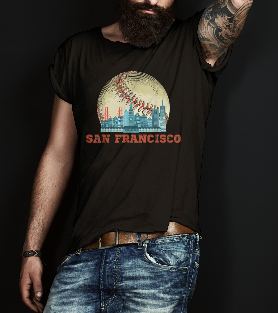 San Francisco Downtown Skyline Bay Area Baseball T-Shirt