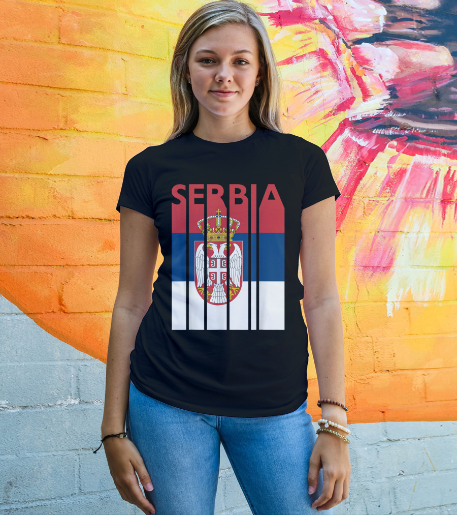 Serbia Vintage Flag Serbian Coat Of Arms T-Shirt