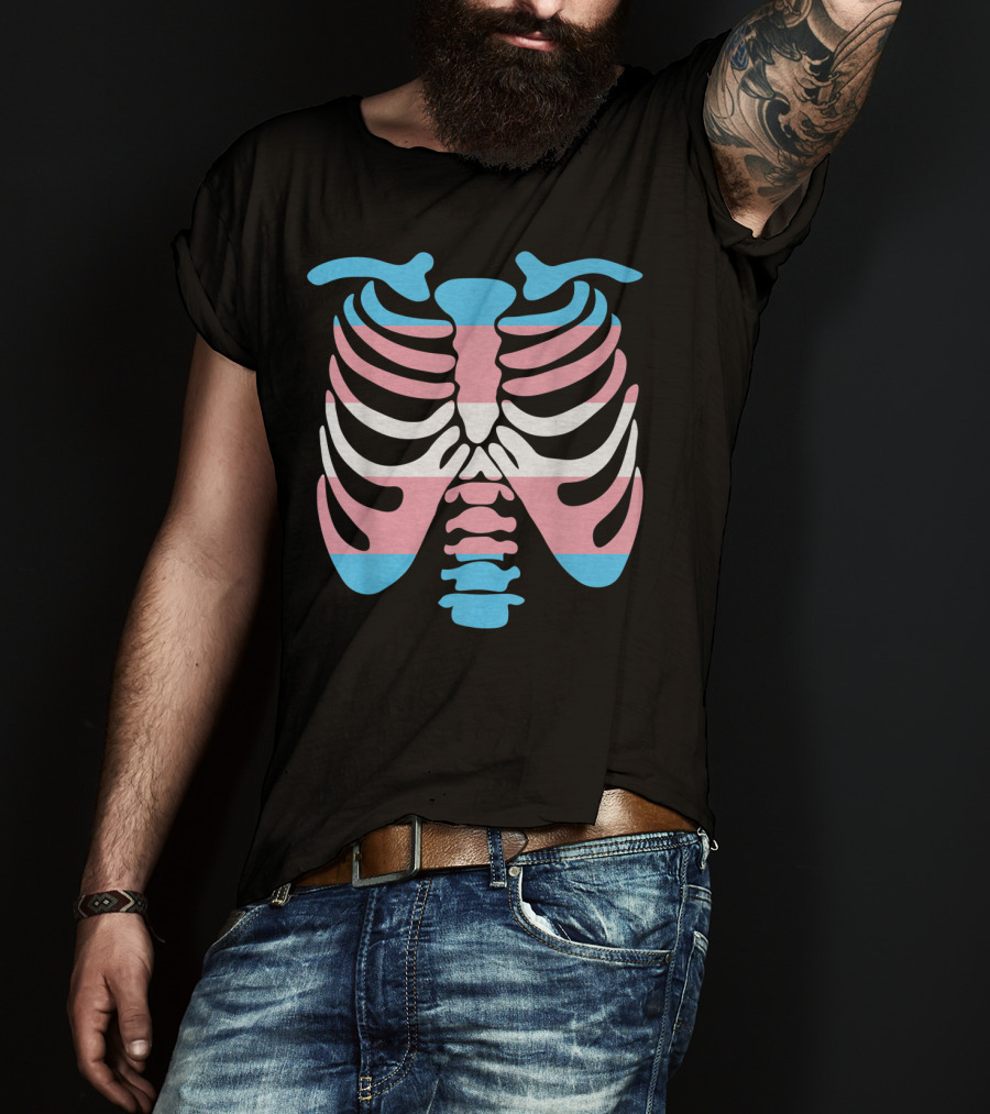 Transgender Flag Rib Cage Skeleton T-Shirt
