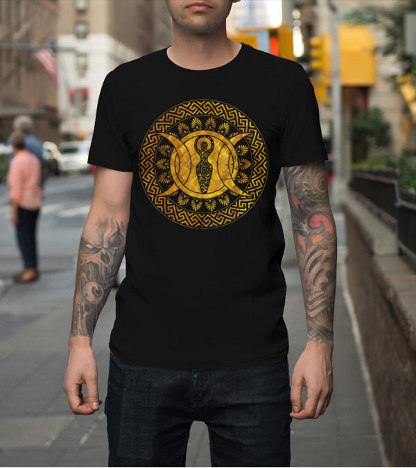 Shirt: Triple Moon Wiccan Pagan Spiral Goddess Geometric Gold T-Shirt Triple Moon Wiccan Pagan Spiral Goddess Geometric Gold T-Shirt