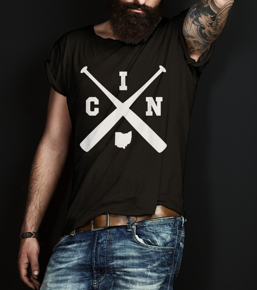 Vintage CIN Baseball Crossed Bats Ohio State Outline T-Shirt