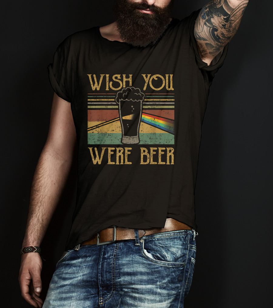 Wish You Were Beer Rainbow Prism Vintage Style Pint Glass T-Shirt