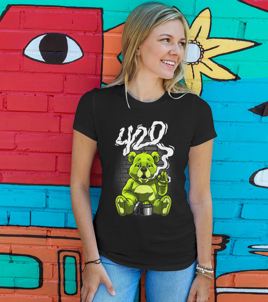 Cannabis Weed Bear Stoned Teddy 420 Joint T-Shirt