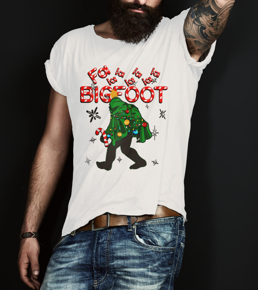 Fa La La La Bigfoot Christmas Candy Cane Spring Tree T-Shirt
