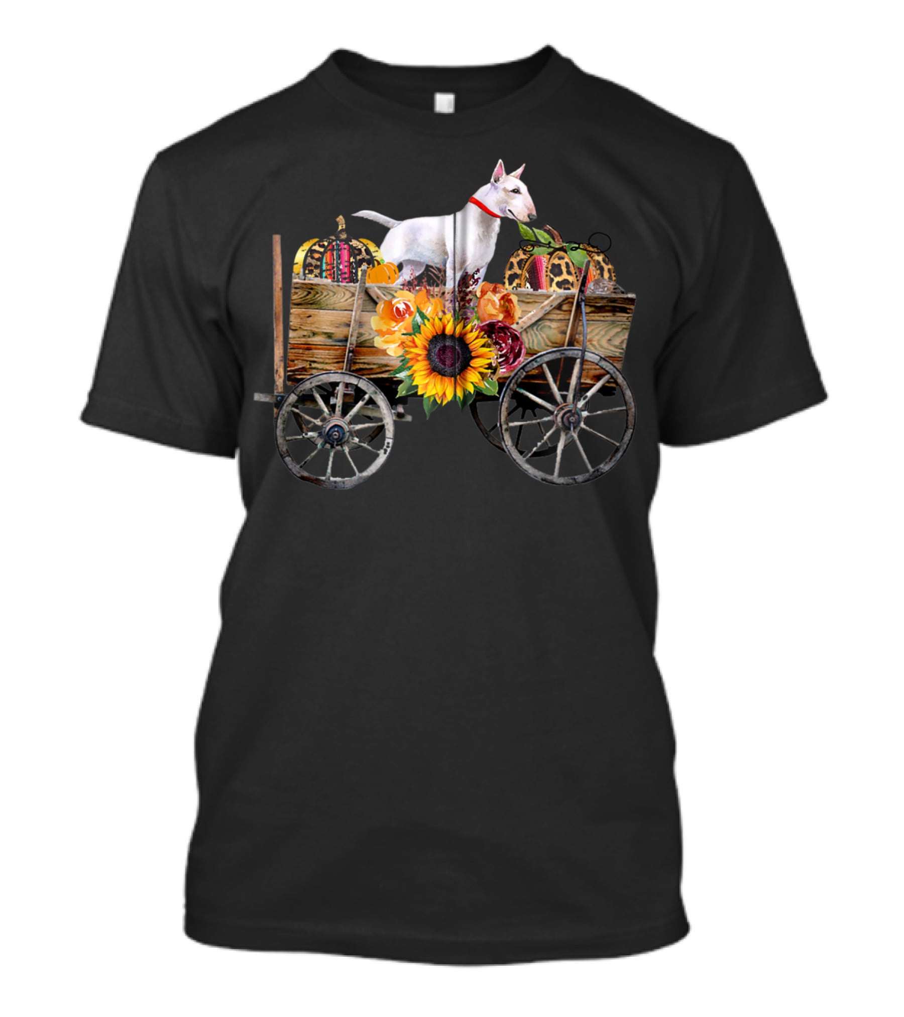 Bull Terrier Sunflower And Pumpkin Wagon In Country T-Shirt