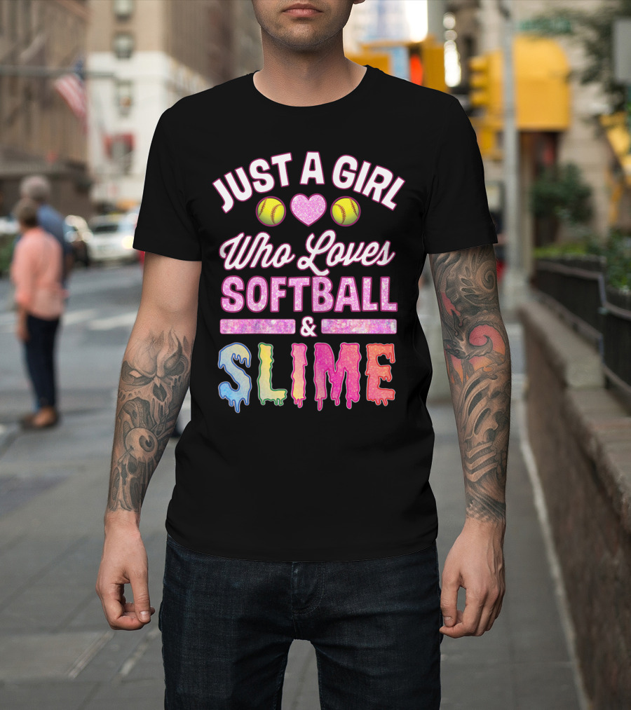 Just A Girl Who Loves Softball Heart Slime Fun T-Shirt