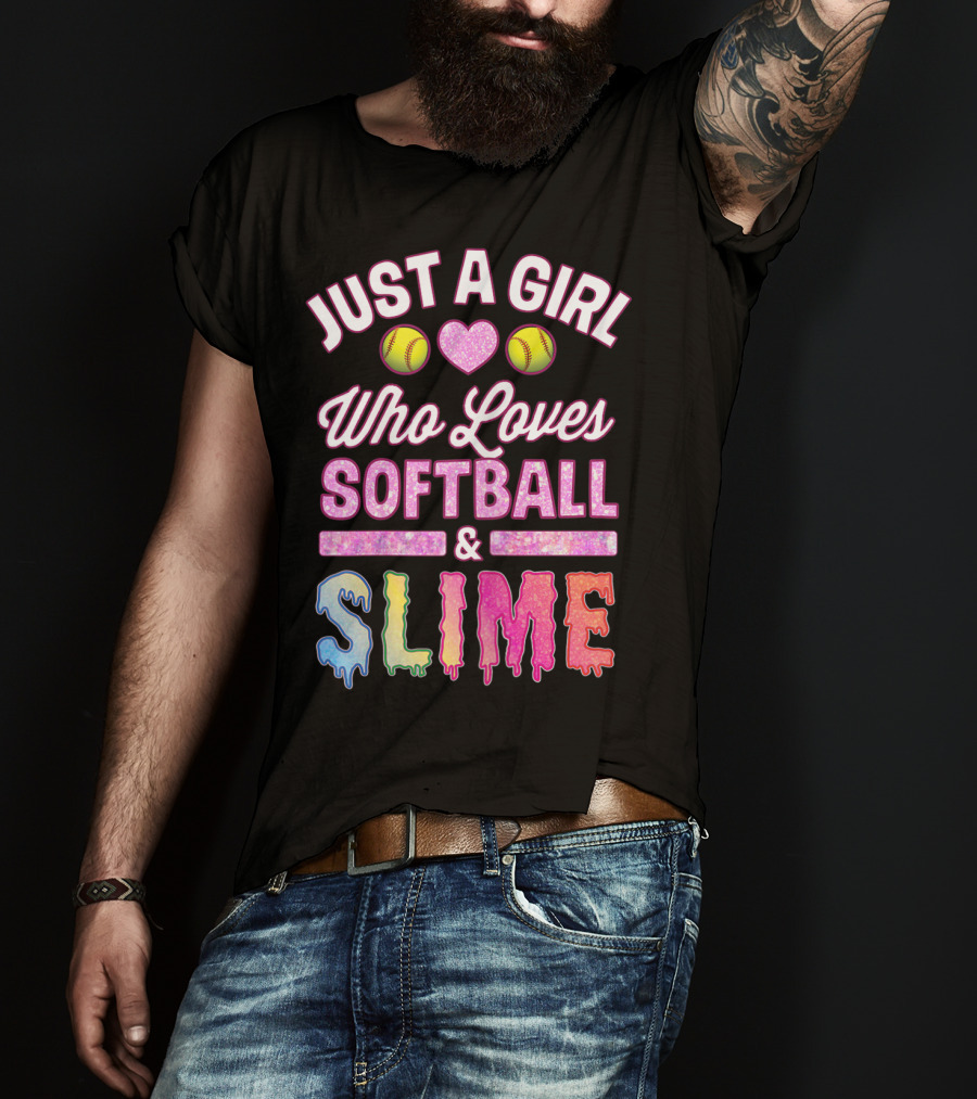 Just A Girl Who Loves Softball Heart Slime Fun T-Shirt