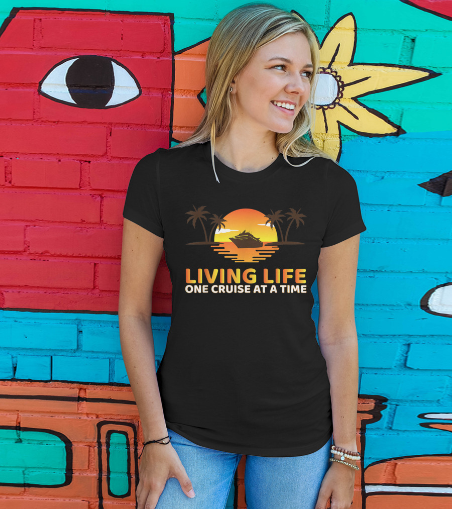 Living Life One Cruise At A Time With Sunset And Palm Trees T-Shirt