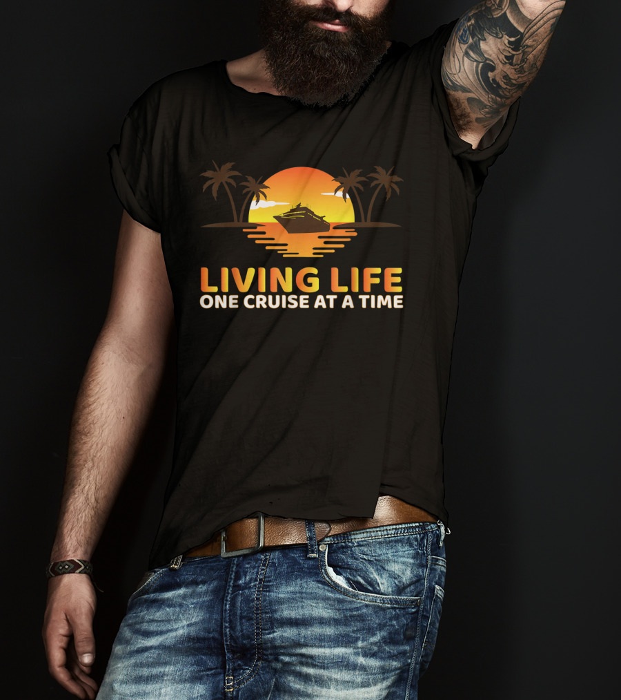 Living Life One Cruise At A Time With Sunset And Palm Trees T-Shirt
