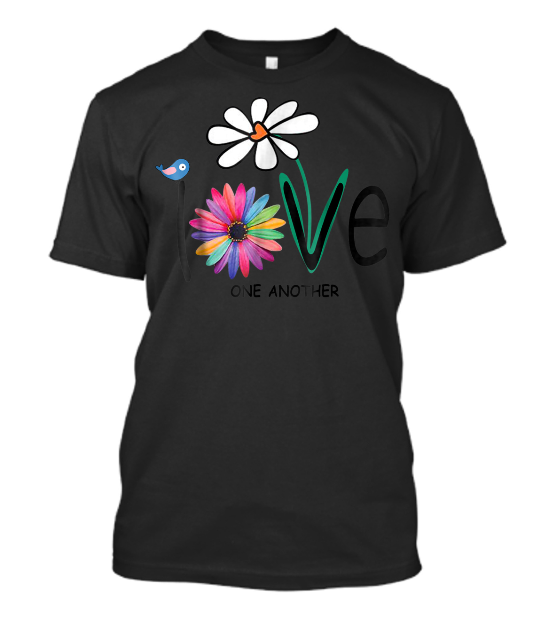 Love One Another Daisy Rainbow Flower Bird Hippie T-Shirt
