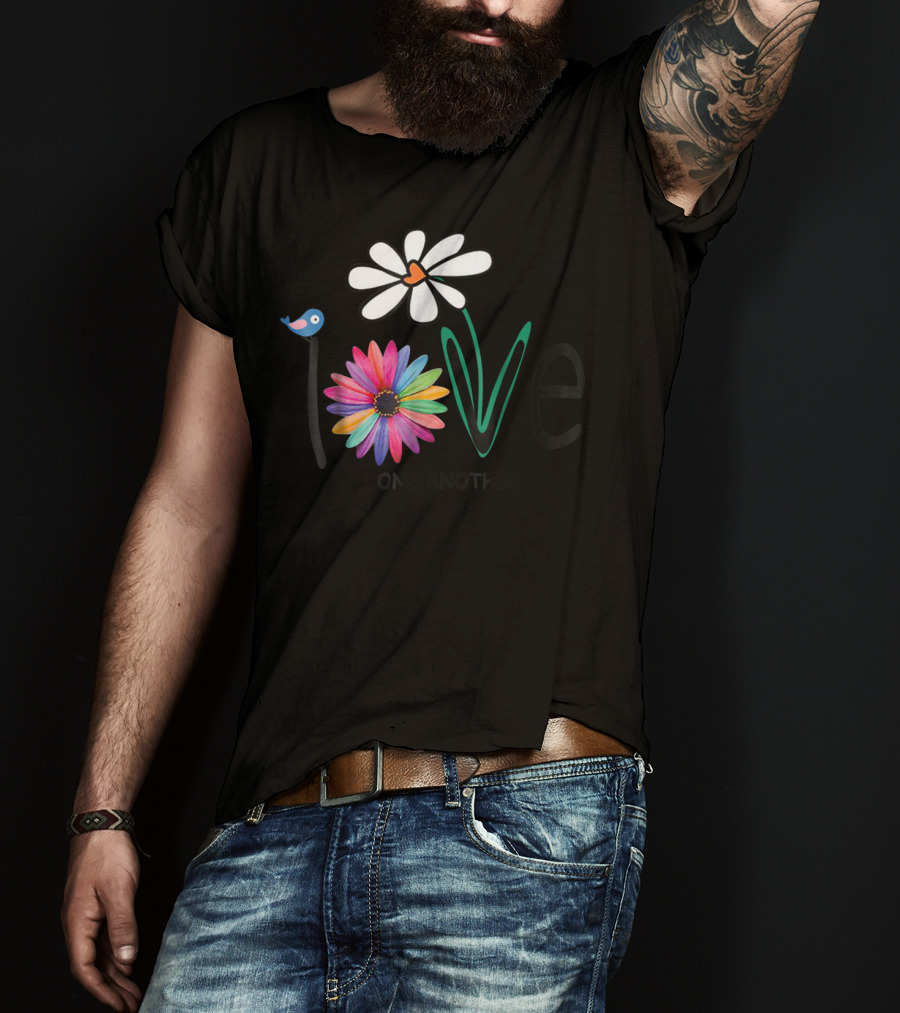 Love One Another Daisy Rainbow Flower Bird Hippie T-Shirt