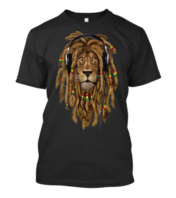 Marley Lion Dreadlock Rastafari Headphones Reggae T-Shirt