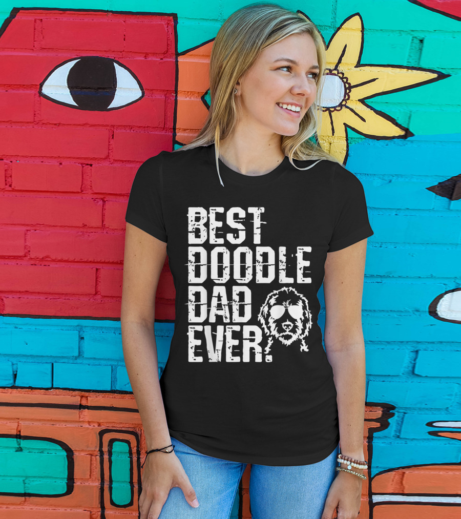 Mens Best Doodle Dad Ever With Golden Doodle Do Wearing Sunglasses T-Shirt