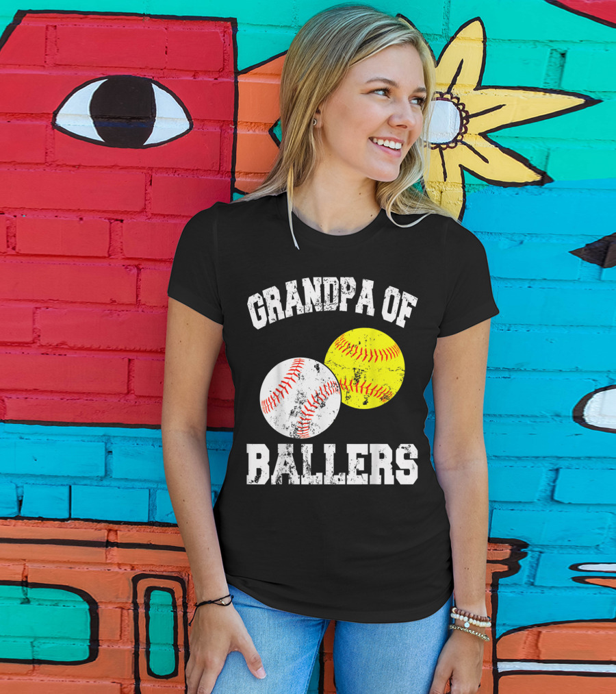 Grandpa Of Ballers Funny Baseball Softball T-Shirt