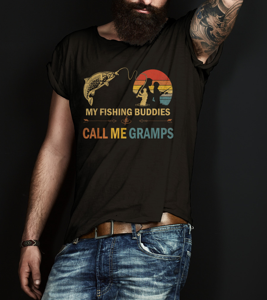 My Fishing Buddies Call Me Gramps Retro Fishing Scene T-Shirt