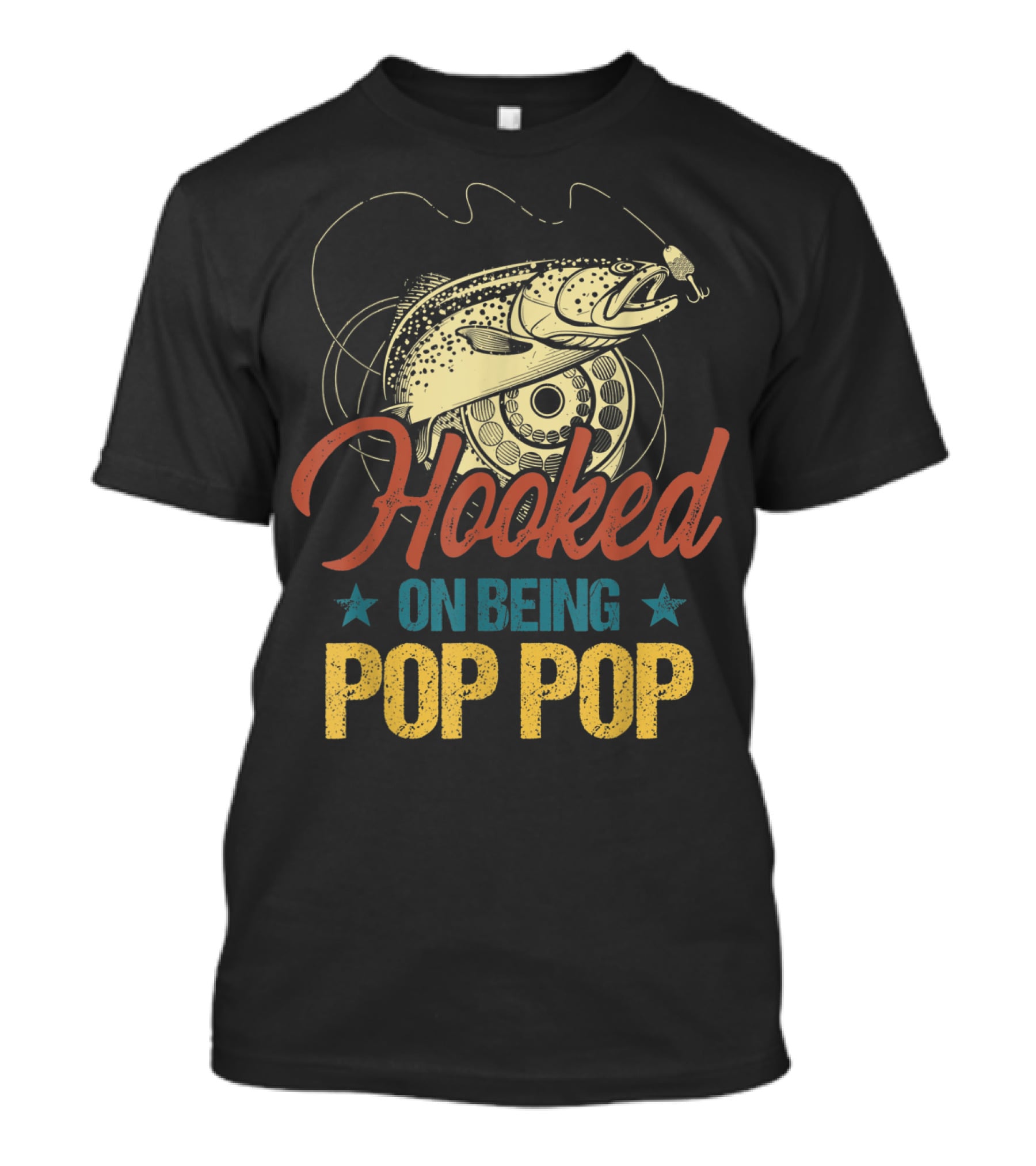 Hooked On Being Pop Pop Fishing Vintage Mens T-Shirt