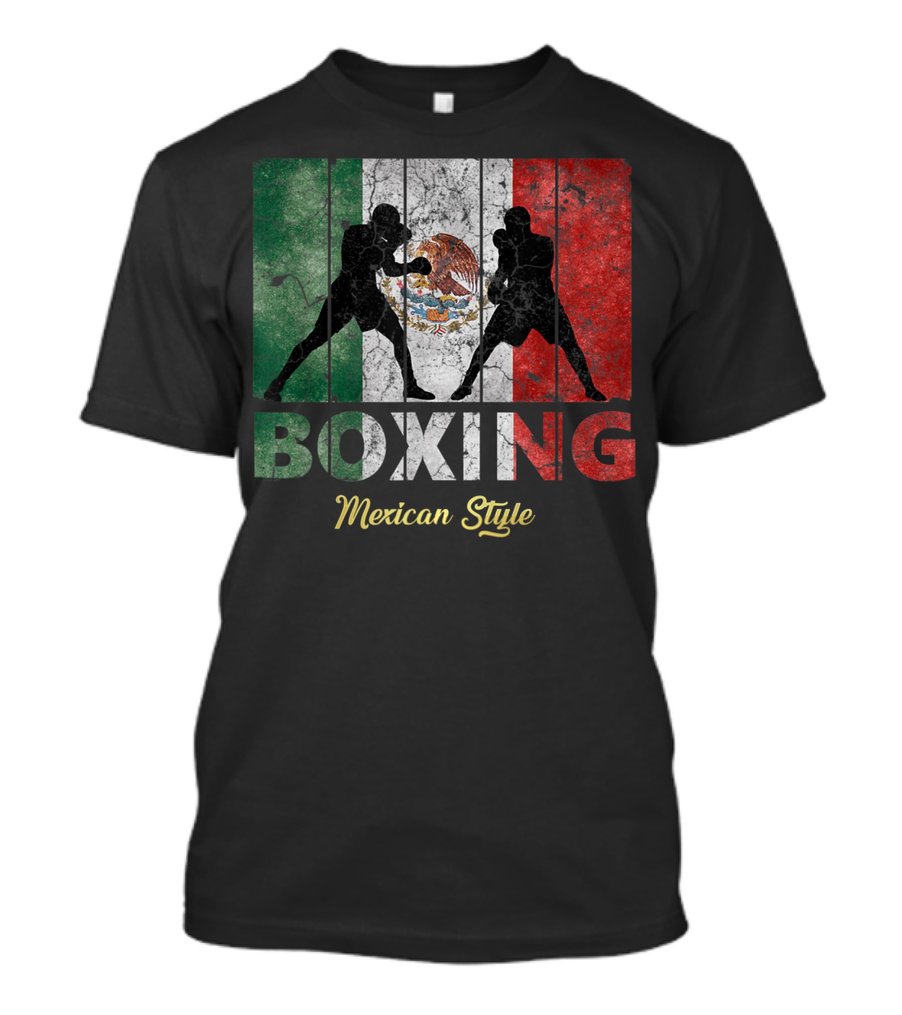 Mexican Vintage Style Boxing With Great Boxing Silhouettes And Flag Background T-Shirt