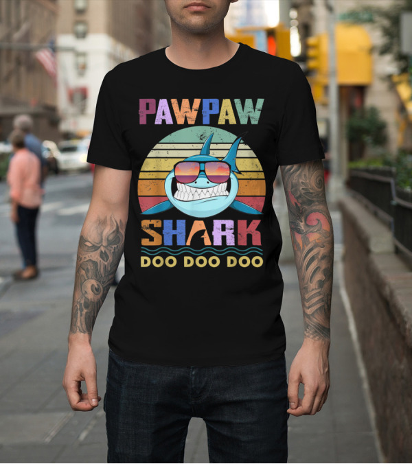 Shirt: PAWPAW SHARK DOO DOO DOO Retro Sunglasses Sunset T-Shirt PAWPAW SHARK DOO DOO DOO Retro Sunglasses Sunset T-Shirt