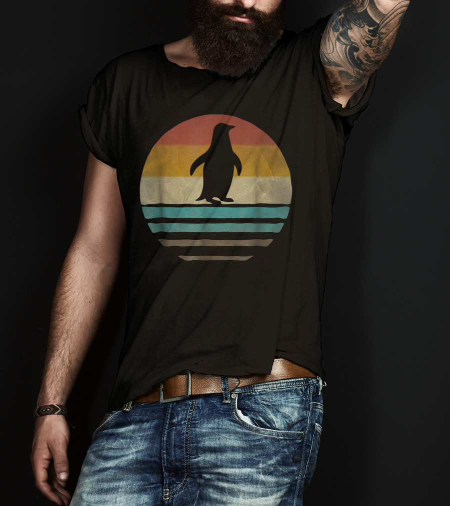 Penguins Vintage 70s Sunset Stripes T-Shirt