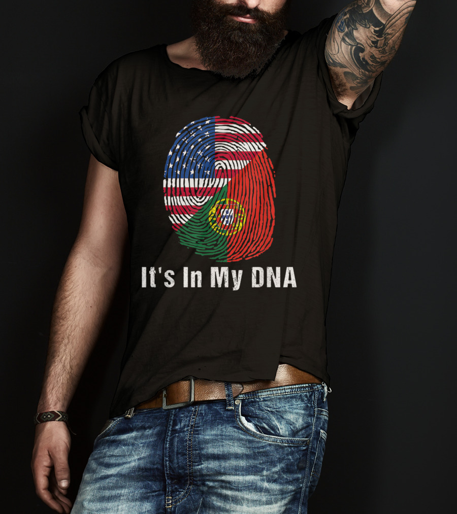 Portugal Flag USA Flag It's In My DNA Fingerprint T-Shirt