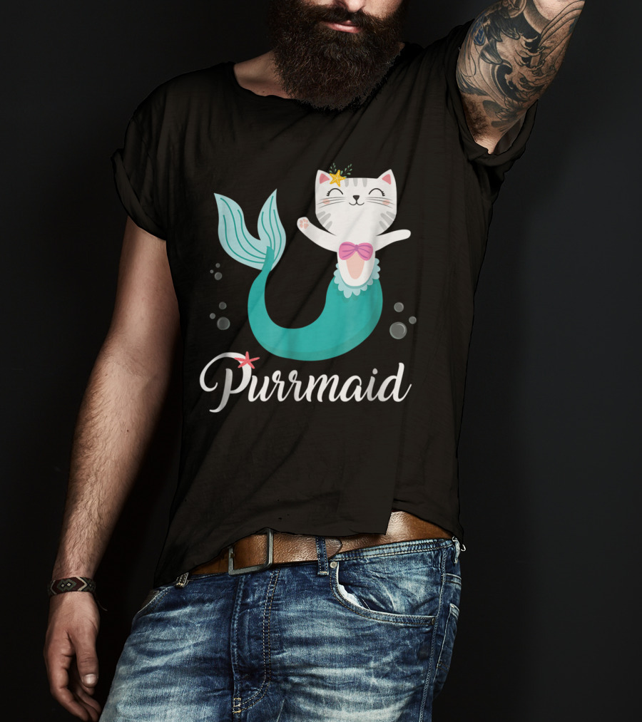 Purrmaid Cat Mermaid For Girls With Star And Bow T-Shirt