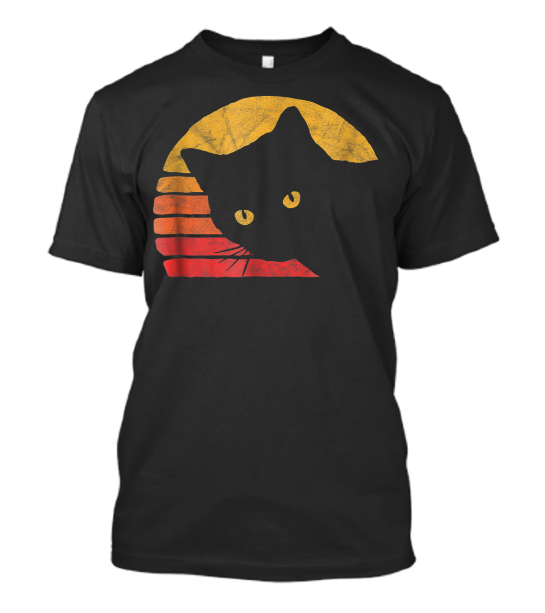 Vintage Eighties Style Cat Distressed Silhouette Retro Sunset T-Shirt