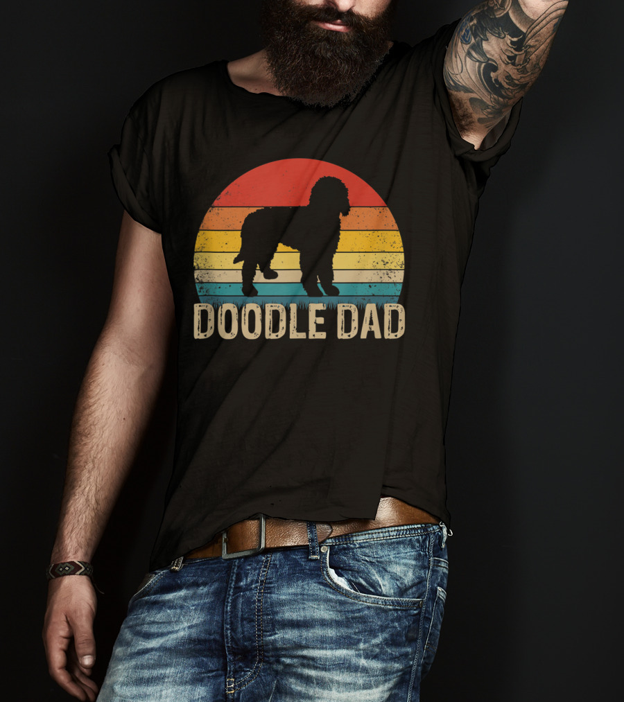 Vintage Goldendoodle Silhouette Doodle Dad Retro Sunset T-Shirt