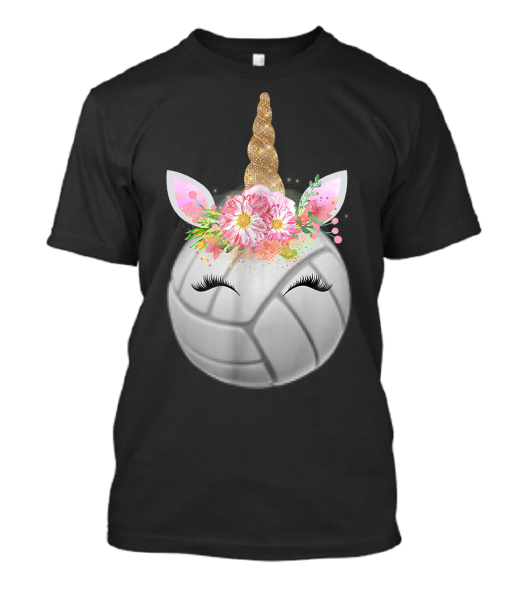 Volleyball Unicorn Funny Sport Love Girls Magical Flower Horn T-Shirt