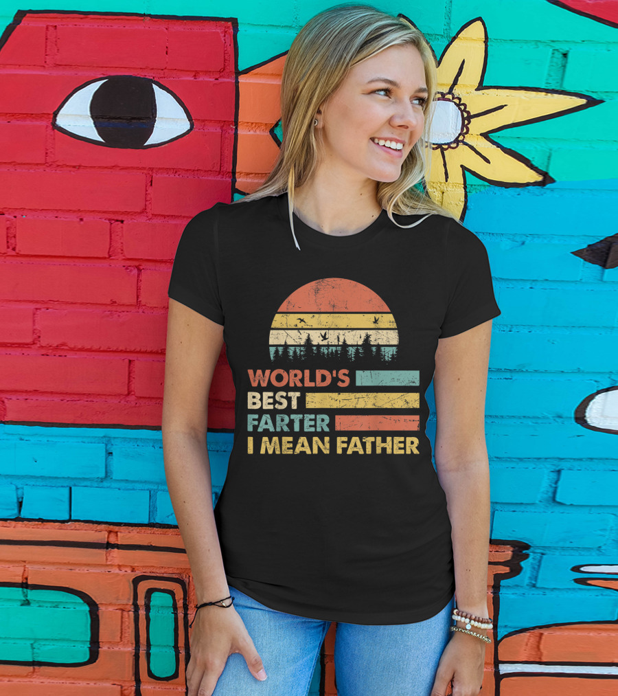 World's Best Farter I Mean Father Sunset Forest Distressed Retro Vintage T-Shirt
