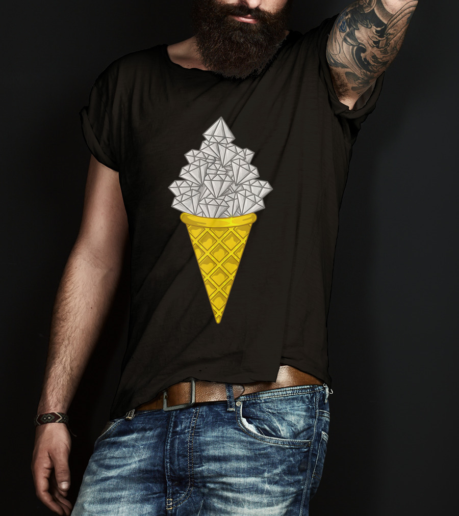 Diamond Icecream Waffle Cone With Gemstone Scoops T-Shirt