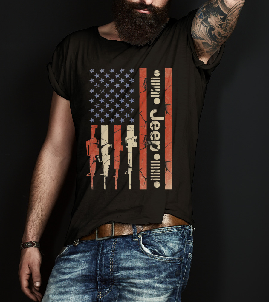 Jeep American Flag With Gun Design For Jeep Lovers T-Shirt