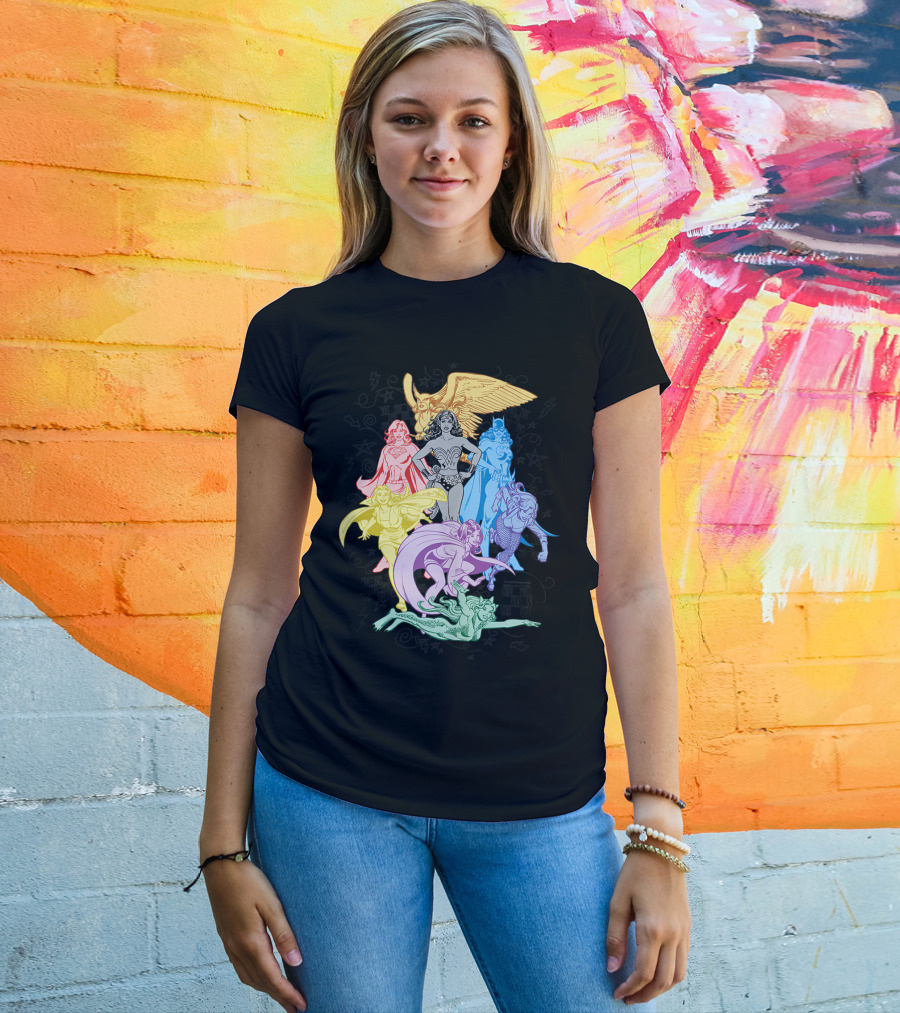 Justice League Super Heroes In Vibrant Rainbow Colors T-Shirt