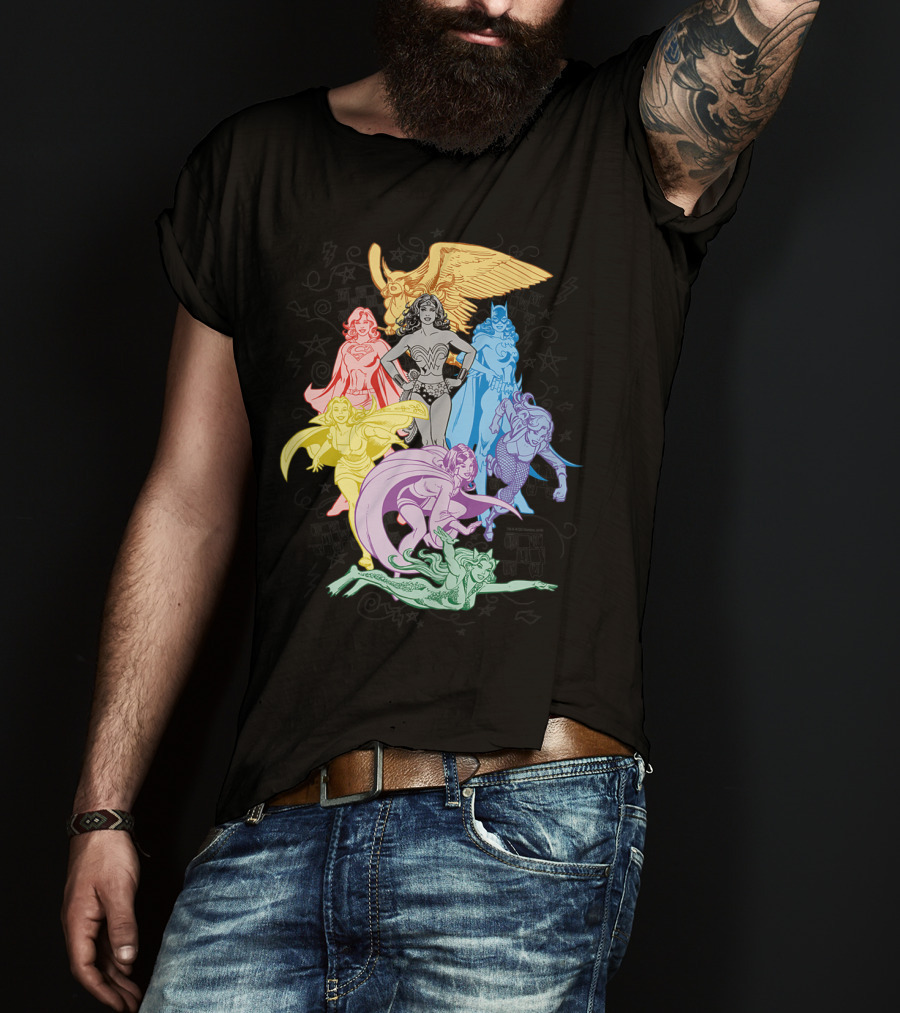 Justice League Super Heroes In Vibrant Rainbow Colors T-Shirt