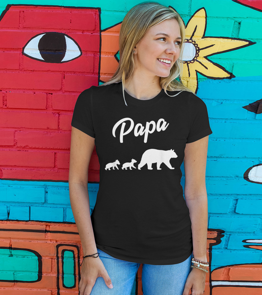 Papa Bear With Two Cubs Mens Twin Dad 2 Kids Fath T-Shirt