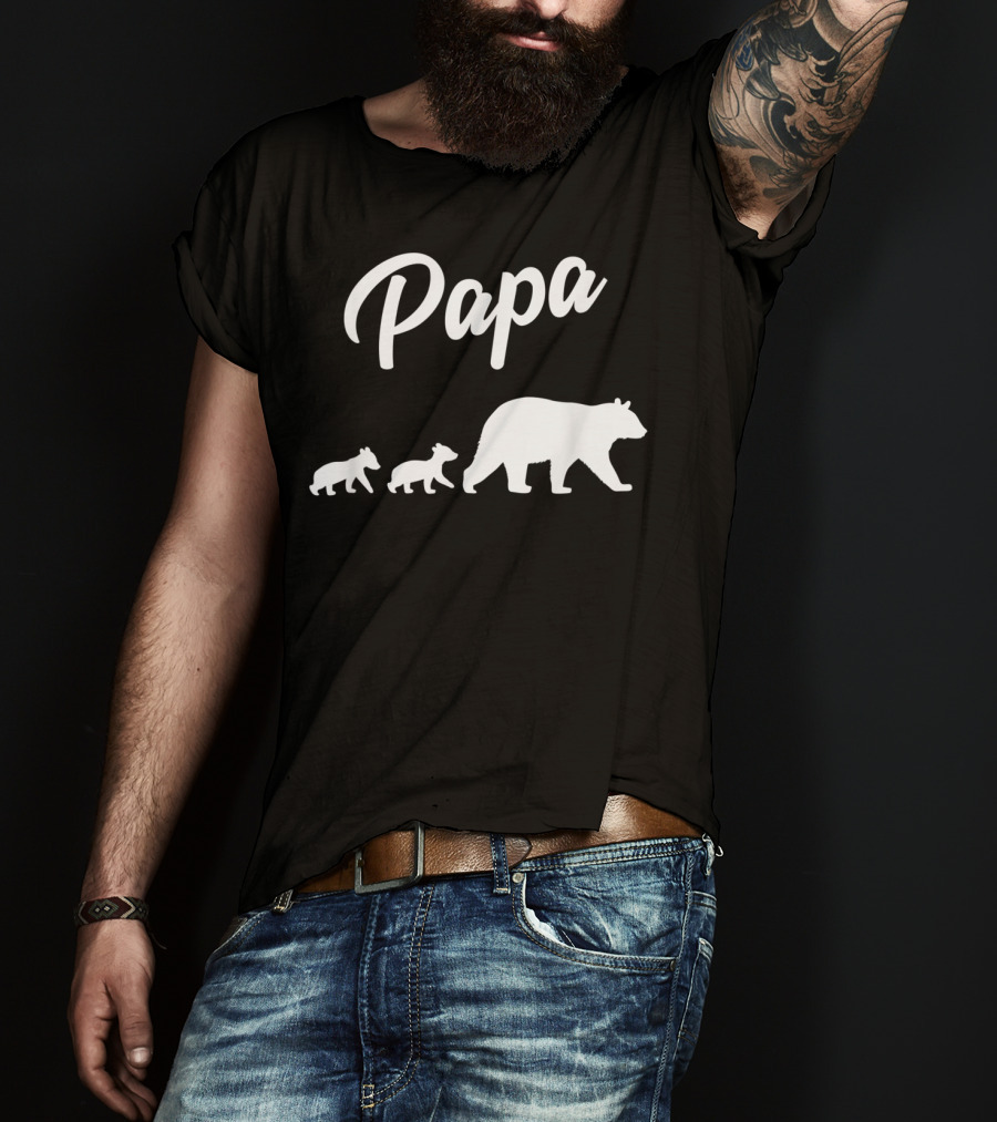 Papa Bear With Two Cubs Mens Twin Dad 2 Kids Fath T-Shirt