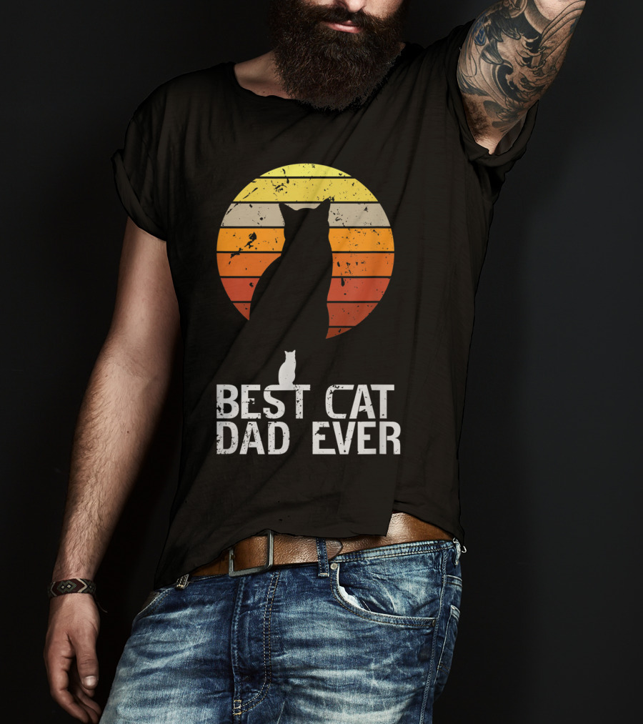 Mens Vintage Best Cat Dad Ever Cat Daddy Retro Sunset T-Shirt