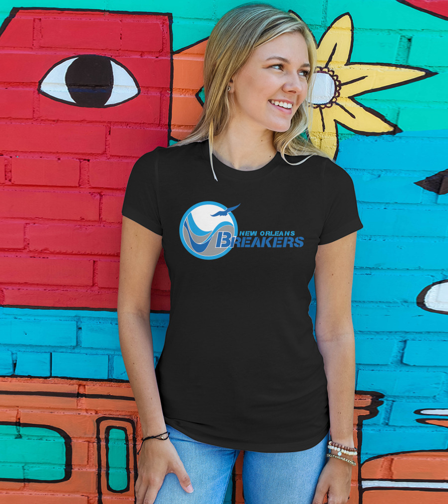 New Orleans Breakers Football Team Logo Blue Bird Ocean Wave T-Shirt