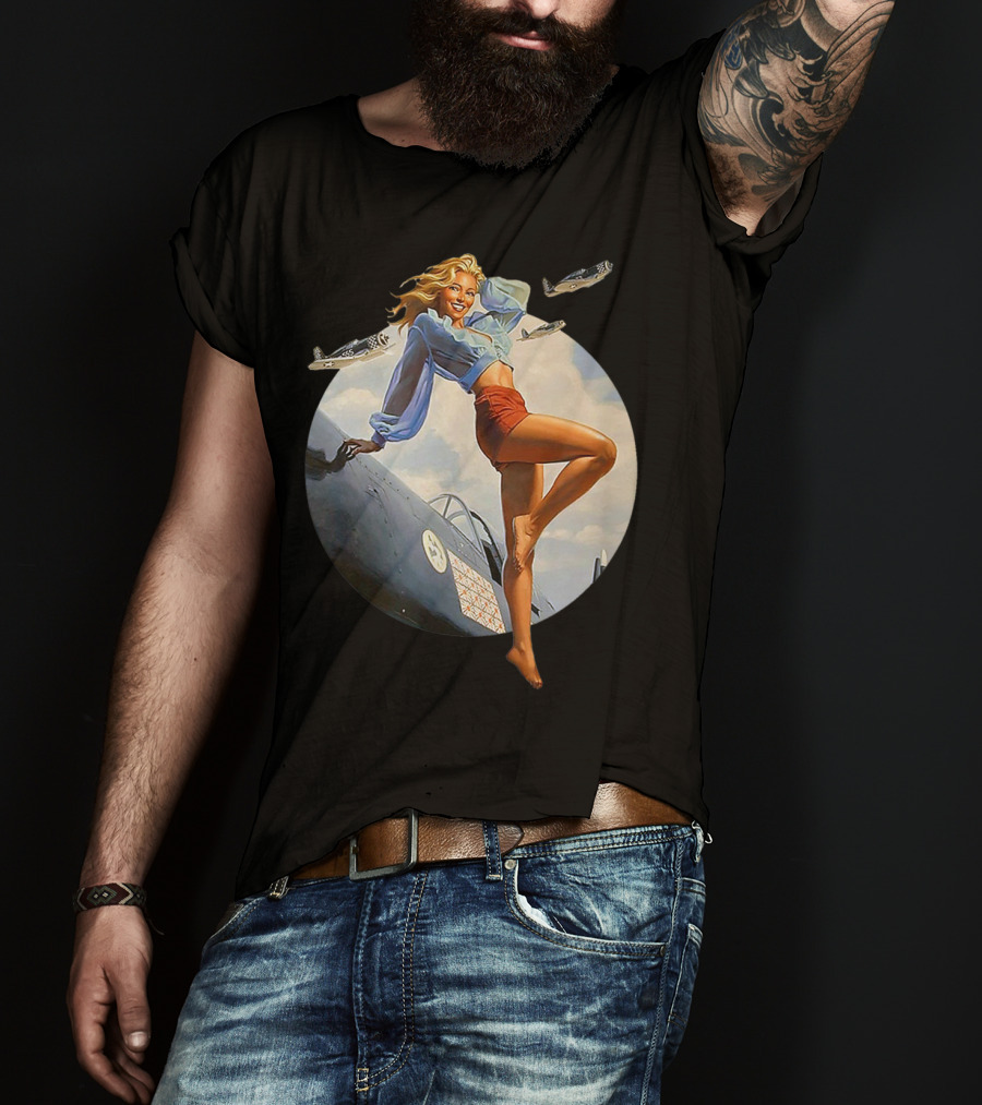 Pin Up Blonde With WWII 40s Air Force Plane And Iconic T-Shirt