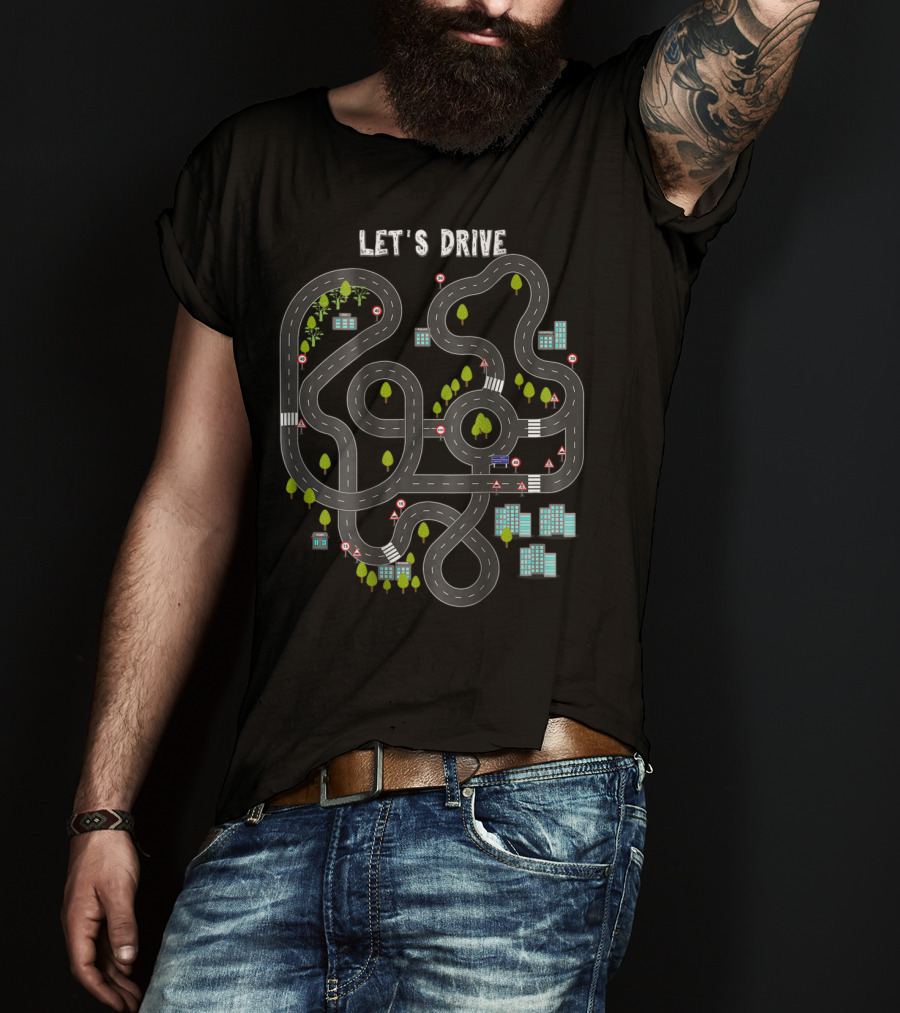 Let's Drive Play Cars On Daddy's Back Mass Road Map T-Shirt